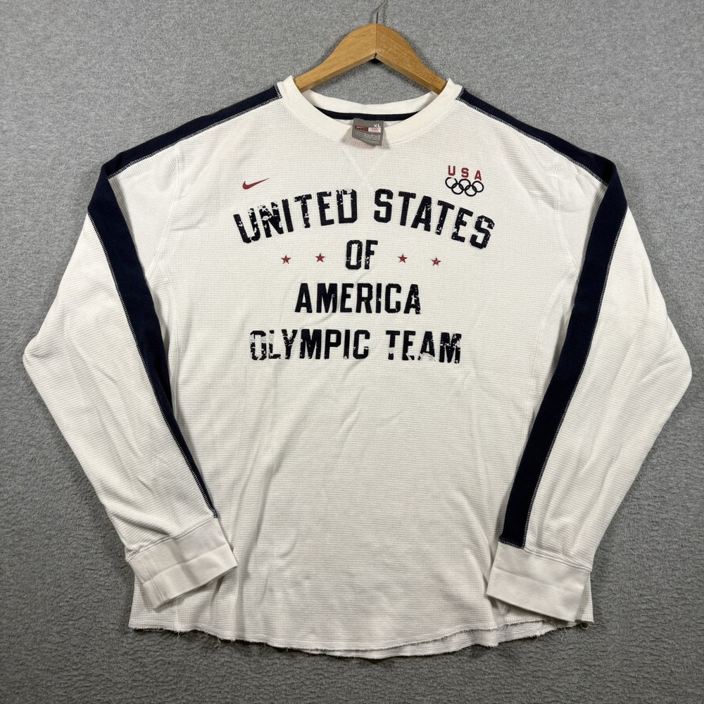 Vintage Nike Team USA Olympic Waffle Knit Thermal Long Sleeve Shirt Mens XL Y2K